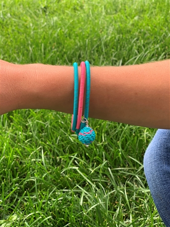 Spiral Color block Bracelet with woven beaded ball - Multi