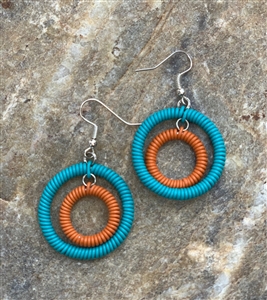 Spiral Double Ring Earring - orange,blues