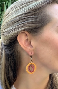 Spiral Double Ring Earring -  reds/orange