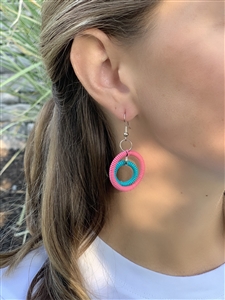 Spiral Double Ring Earring - pink/blue