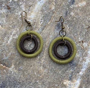 Spiral Double Ring Earring - green/brown