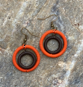 Spiral Double Ring Earring - orange/brown