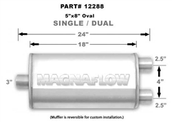 Magnaflow 5x8 Singe 3" In/Dual 2.5" Out 18" Stainless Muffler