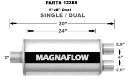 Magnaflow 5x8 Singe 3" In/Dual 2.5" Out 24" Stainless Muffler