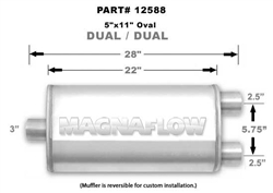 Magnaflow 5x11 Singe 3" In/Dual 2.5" Out 22" Stainless Muffler