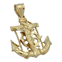 14KTDCP1007 - 14KT Gold Jesus Anchor Pendant 32mm