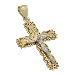 14KTDCP1011 - 14KT Gold Filigree Crucifix Cross Pendant 47mm