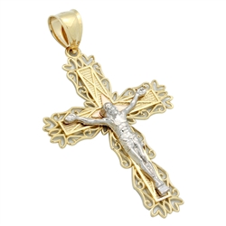 14KTDCP1012 - 14KT Gold Filigree Crucifix Cross Pendant 59mm