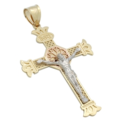 14KTDCP1013 - 14KT Gold Filigree Crucifix Cross Pendant 63mm