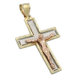 14KTDCP1014 - 14KT Gold Filigree Crucifix Cross Pendant 42mm
