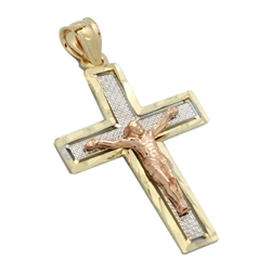 14KTDCP1015 - 14KT Gold Filigree Crucifix Cross Pendant 42mm
