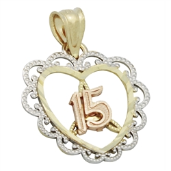 14KTDCP1031 - 14KT Gold 15 AÃ±os Heart Pendant Charm