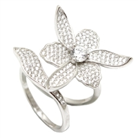 Sterling Silver CZ Movable Flower Ladies Ring CR008
