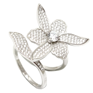 Sterling Silver CZ Movable Flower Ladies Ring