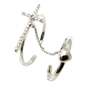 Sterling Silver Cross Chain Heart Ring sslr019