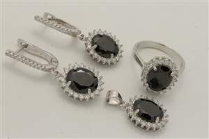 CZSS1014-BK Sterling Silver Oval CZ Sets