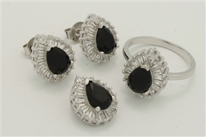 CZSS1015-BK Sterling Silver Teardrop CZ Sets