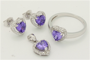 CZSS1016-AM Sterling Silver Heart CZ Sets