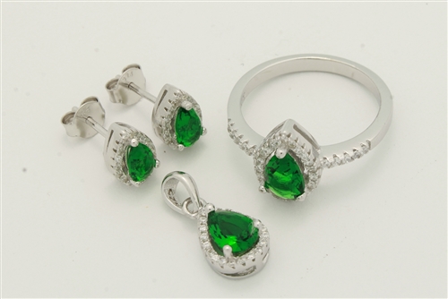 CZSS1019-EM Sterling Silver Teardrop CZ Sets