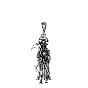 DCP1003 Silver Oxidize Santa Muerte Pendant 60mm