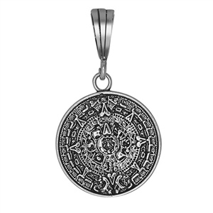DCP1047 Silver Oxidize Aztec Calendar Pendant 24mm