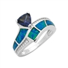 LOR1003-BOSA Sterling Silver Blue Lab Opal Blue Sapphire CZ Ring