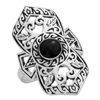 M-R1008-BO Silver Black Onyx Long Filigree Ring