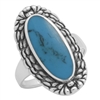 M-R1009-BT Silver Blue Turquoise Long Oval Ring