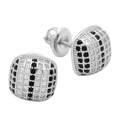 MCER1006 - Sterling Silver Black White CZ Micropave Square Stud Earrings