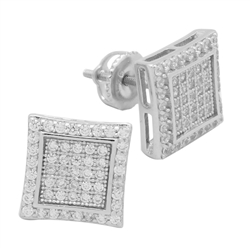 MCER1016 - Sterling Silver CZ Micropave Square Stud Earrings