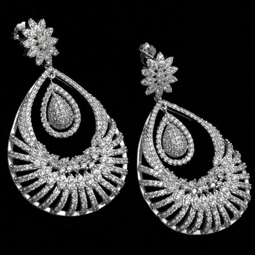 MCER1047 - Silver Long Micropave Elegant CZ Earrings
