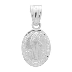 MI-P1018 Silver San Benito Oval with Cross Jesus Pendant 16mm