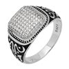 MMCR1012 SILVER MICROPAVE 15MM ROUND BLACK LINES CZ MENS RING