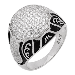 MMCR1015 SILVER MICROPAVE 18MM BLACK TRIBAL CZ MENS RING