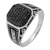 MMCR1022 SILVER MICROPAVE 14MM SQUARED GREEK CZ MENS RING