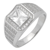 MMCR1027 SILVER MICROPAVE EMERALD CUT CLEAR CZ MENS RING