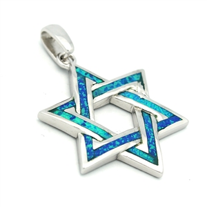 OPP1001-B - Silver Blue Opal Star of David Pendant