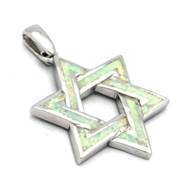 OPP1001-W - Silver White Opal Star of David Pendant