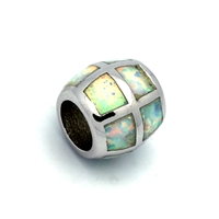 OPP1007-W Silver White Opal Round Slider Pendant 11mm