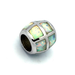 OPP1007-W Silver White Opal Round Slider Pendant 11mm