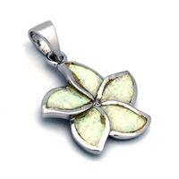 OPP1009-W Silver White Opal Plumeria Flower Pendant 18mm