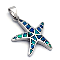 OPP1010-B Silver Blue Opal Starfish Pendant 23mm