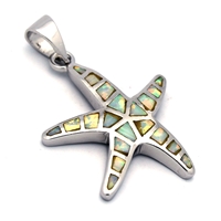 OPP1010-W Silver White Opal Starfish Pendant 23mm