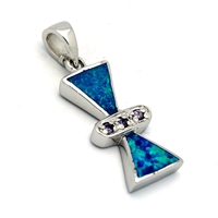 OPP1013-BP Silver Blue Opal Purple bow tie Pendant 21mm