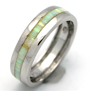OPR1010-W Silver White Opal Band Ring