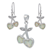 OPS1001-W Silver White Opal Heart Apple Sets