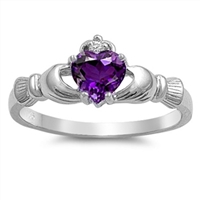 Silver CZ Ring - Claddagh - Amethyst
