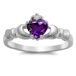 Silver CZ Ring - Claddagh - Amethyst