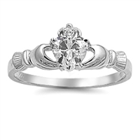 Silver CZ Ring - Claddagh - Clear -9mm