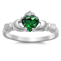 Silver CZ Ring - Claddagh - Emerald - 9mm